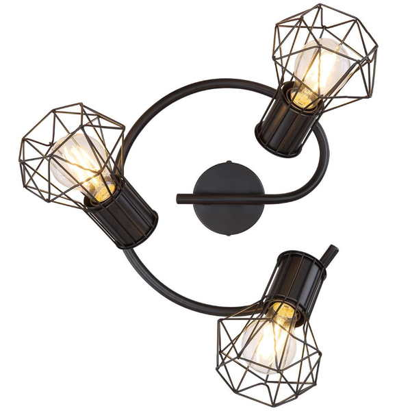 Druciana LAMPA sufitowa PRISKA 54017-3 Globo metalowa OPRAWA plafon industrialne reflektorki spirala czarna