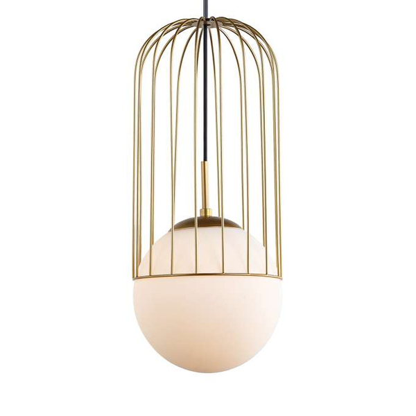 Druciana LAMPA wisząca MATTY MDM-3940/1 GD Italux metalowa OPRAWA drut ZWIS szklana kula ball klatka loft złota