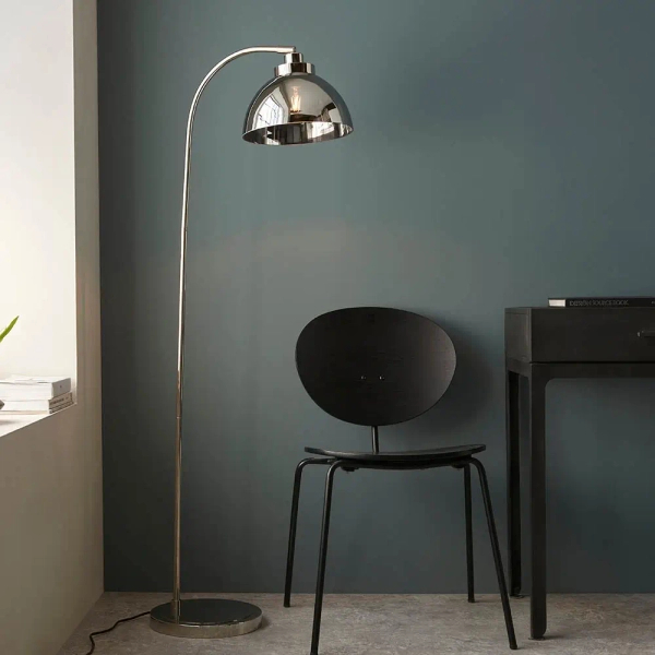 Lustrzana podłogowa lampa Caspa Task 100045 kopułowa nikiel