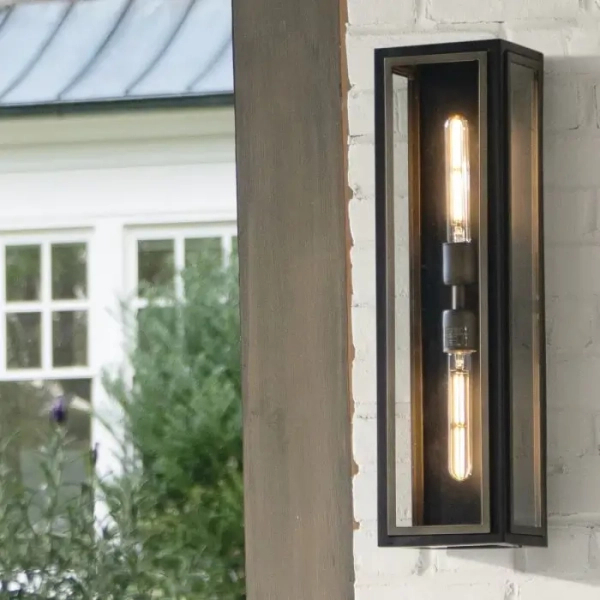 Ogrodowa lampa ścienna Shaw QN-SHAW-2M-BK prostokąt IP44 czarny brąz