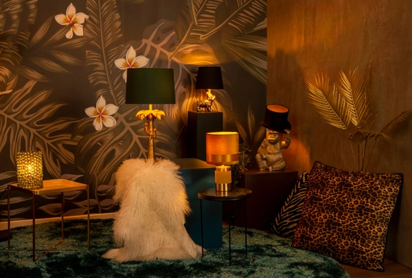 Dekoracyjna LAMPA biurkowa EXTRAVAGANZA COCONUT 10505/81/02 Lucide abażurowa LAMPKA orientalna na stół małpki zielone złote