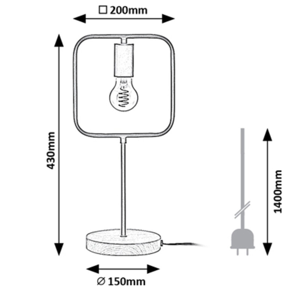 Industrialna lampka stołowa Rufin 3219 metalowa ramka czarna drewno