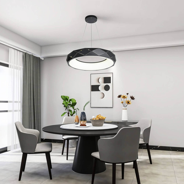 Wisząca LAMPA geometryczna REUS LP-8069/1P LED BK Light Prestige metalowa OPRAWA okrągła LED 36W 4000K pierścień zwis czarny