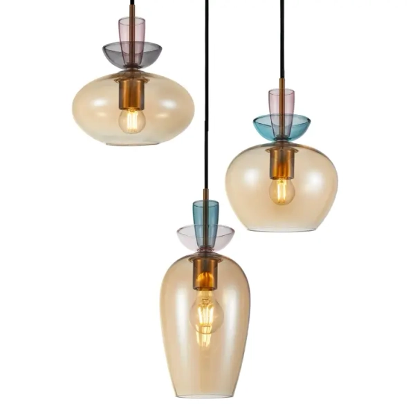 Potrójna szklana lampa wisząca Fanda PND-31882-3A-GD-AMB bursztynowa