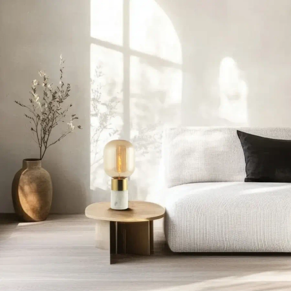 Stołowa lampa do salonu 20253 marmurowa szklana kula mosiądz