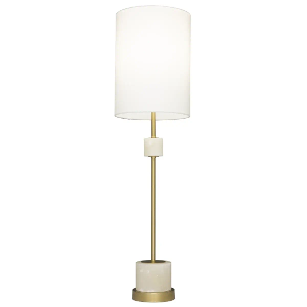 Stołowa lampka Bari T01040BR-WH tuba abażur do gabinetu mosiądz biała