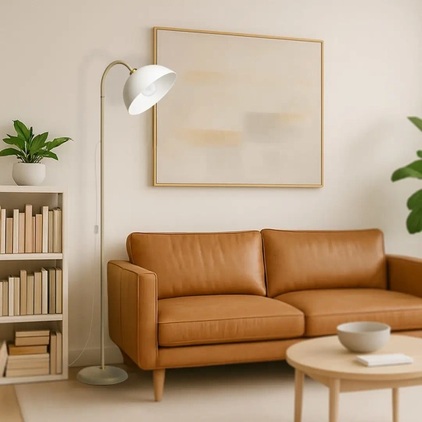 Lampa podłogowa do salonu Zack ML2338 łukowa biały beżowy