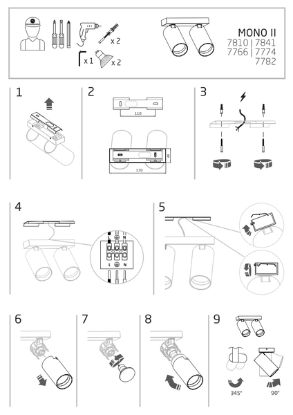 Czarna lampa natynkowa Mono 7766 reflektorowa do przedpokoju czarna