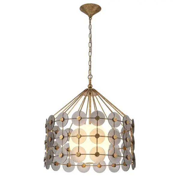 Łańcuchowa lampa wisząca Meridian QN-MERIDIAN-3P-DG krążki przydymione złote