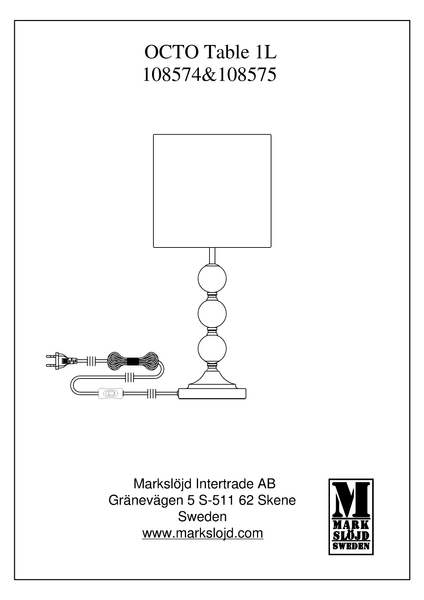 Lampka nocna stojąca Octo 108575 Markslojd abażur materiałowy czarny