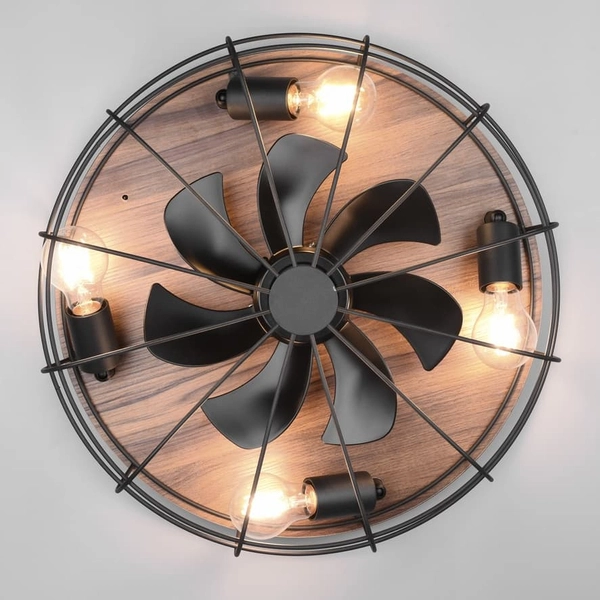 Plafon z wentylatorem VULKOR DL032-61105 RL Light loft druciak drewniany czarny