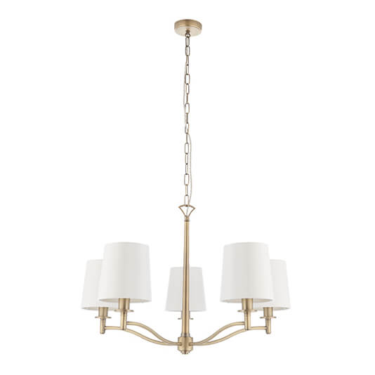 Lampa wisząca do salonu Ortona 70245 Endon klosze na łańcuchu białe mosiądz