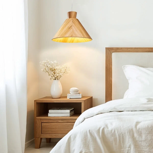 Lampa wisząca drewniana Conical QN-CONICAL-P-M-TEAK nad stół brązowy