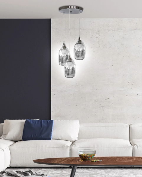 Wisząca lampa MARINA 33-60181 skandynawska szklana zwis kaskada srebrna