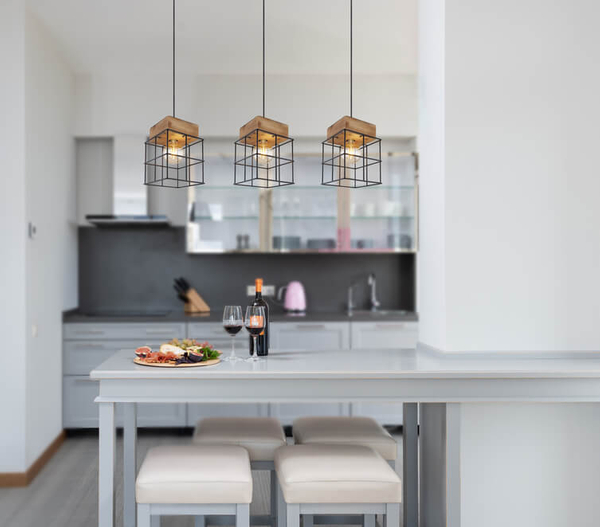 Lampa wisząca Merril 15530-3H metalowe klatki czarne drewno