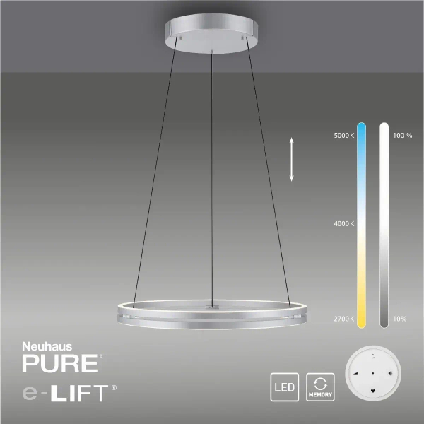 Lampa wisząca PUREE-LOOP srebrna pierścieniowa LED 53W 2700-5000K ring zmienna barwa 2551-95