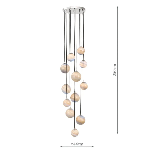 Kaskadowa wisząca lampa Mikara MIK1250 planety kule szklane chrom
