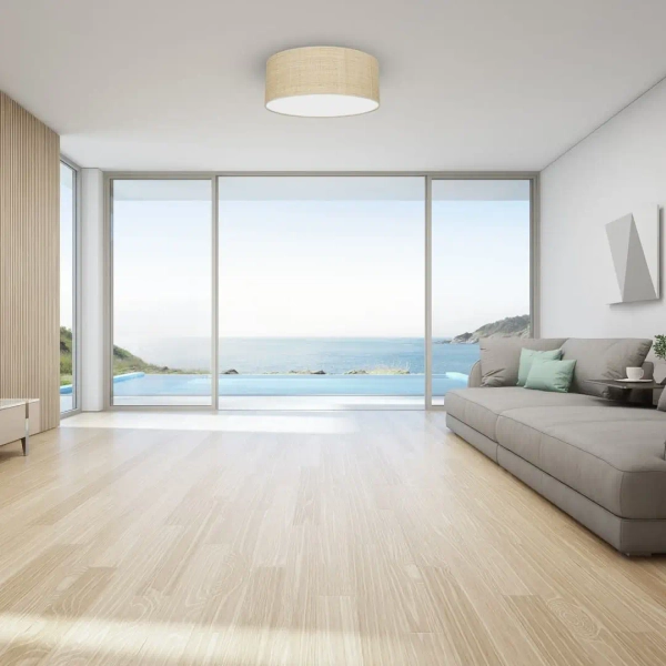 Skandynawski plafon MARSHALL MLP7487 okrągły rattan biały beżowy