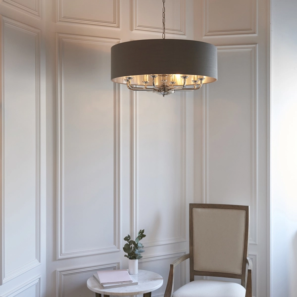 Żyrandol Highclere 94373 Endon abażur na łańcuchu szary nikiel