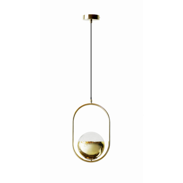 Wisząca lampa salonowa Vouge szklana kula biała złota