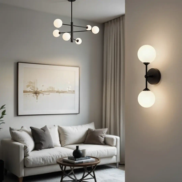 Kulisty kinkiet ścienny Garda 1243 do salonu kula balls białe czarne