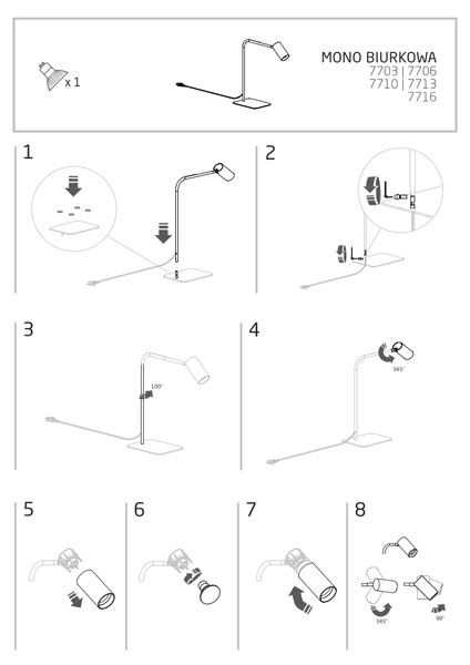 Biała lampka na stolik Mono 7713 stojąca lampa z włącznikiem