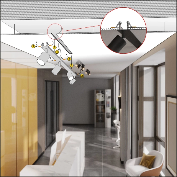 Podtynkowa lampa do przedpokoju Nex 10801 tubki na belce czarny