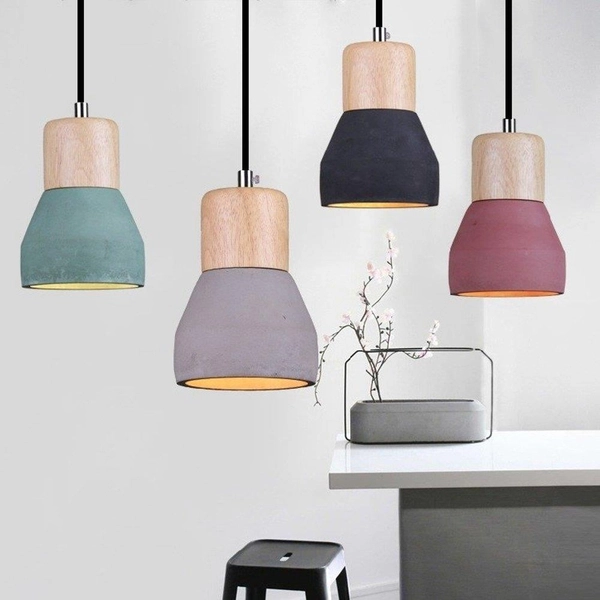 Zwisowa lampa loftowa Concrete ST-5220-black Step betonowa drewno czarna