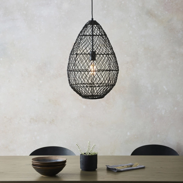 Wisząca lampa boho L&-198472 Light& kosz rattanowy czarna