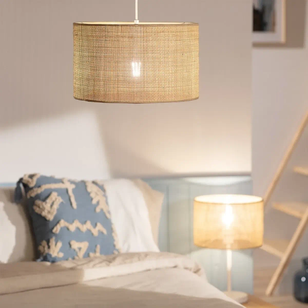 Wisząca lampa tuba Boho ABR-LW18-BH-E27 Abruzzo ratan beżowy