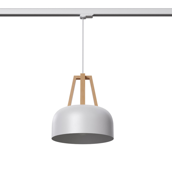 Drewniana lampa wisząca 3-fazowa CASCO MYL.00193 kopuła biały brązowy