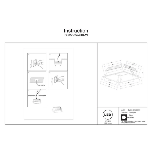 Salonowa lampa wpustowa Okno DL056-24W4K-W Maytoni LED 24W 4000K IP44 biała