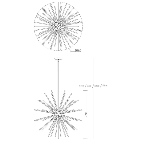 Lampa wisząca rurki URCHIN P0491-09C-F7DY gwiazda nad stół złoty