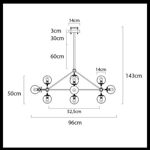 Lampa wisząca PLANETARIO 10 salonowa czarna przydymiona