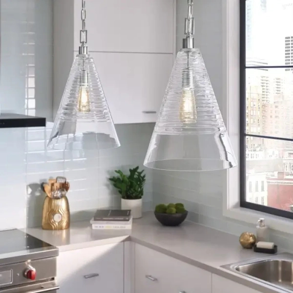 Łańcuchowa lampa wisząca Elmore QN-ELMORE-P-PC szklany stożek chrom