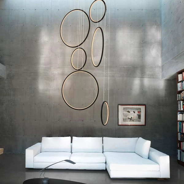 LAMPA wisząca MDECO SLIM/000019/3000/W futurystyczna OPRAWA listwa LED 130W 3000K zwis kaskada pierścienie rings białe