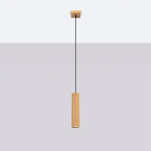 Podłużna lampa wisząca KARBON SL.1554 tubka ryflowana złota