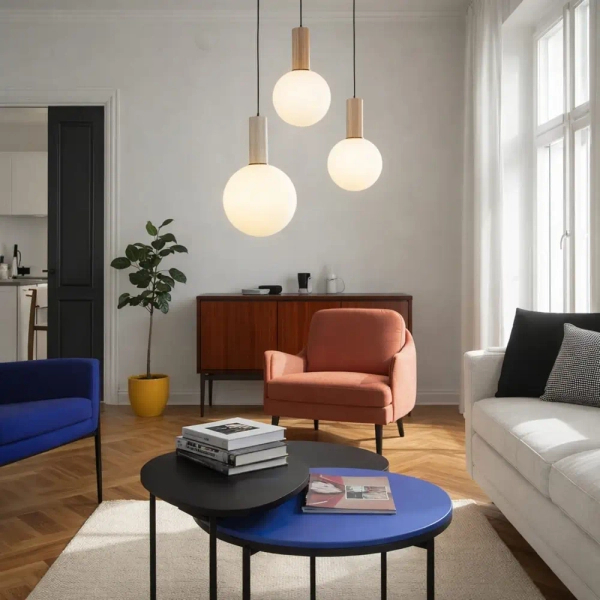 Wisząca lampa kulista TESTA beżowa biała 33-50908 3xG9 potrójna do jadalni