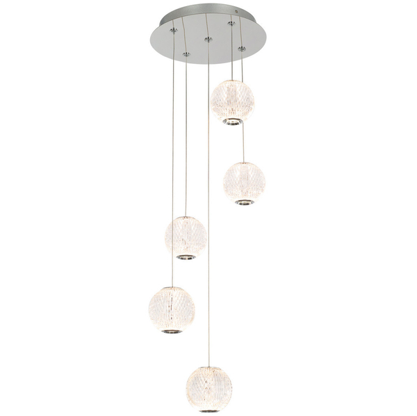 Wisząca LAMPA glamour ROSARIO PND-12220121-5A-CR Italux szklana OPRAWA zwis LED 21W 3000K kaskada przezroczysta