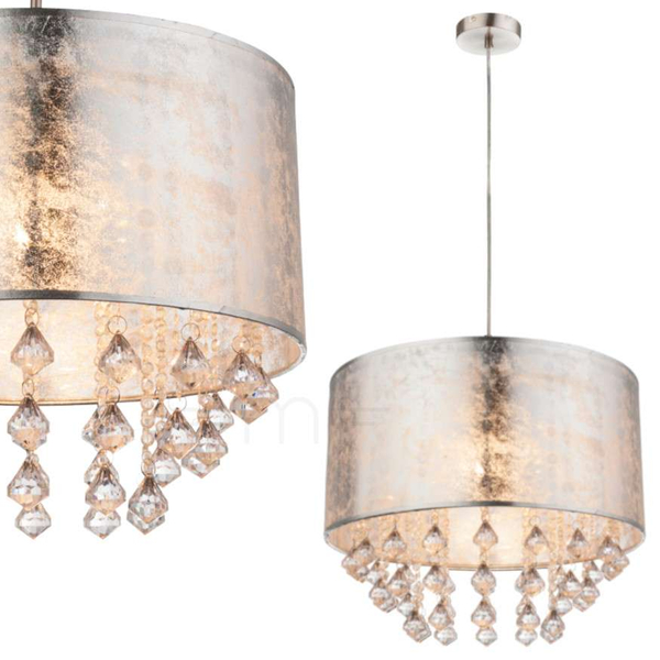 LAMPA wisząca AMY 15188H3 Globo abażurowa OPRAWA z kryształkami zwis glamour crystal srebrny przezroczysty