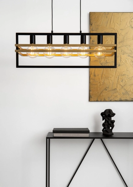 Wisząca lampa prostokątna Merci nad stół czarna złota