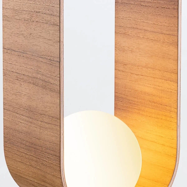 Owalna lampa stołowa Sfera QN-SFERA-TL-L-TEAK kula na komodę brązowy biały