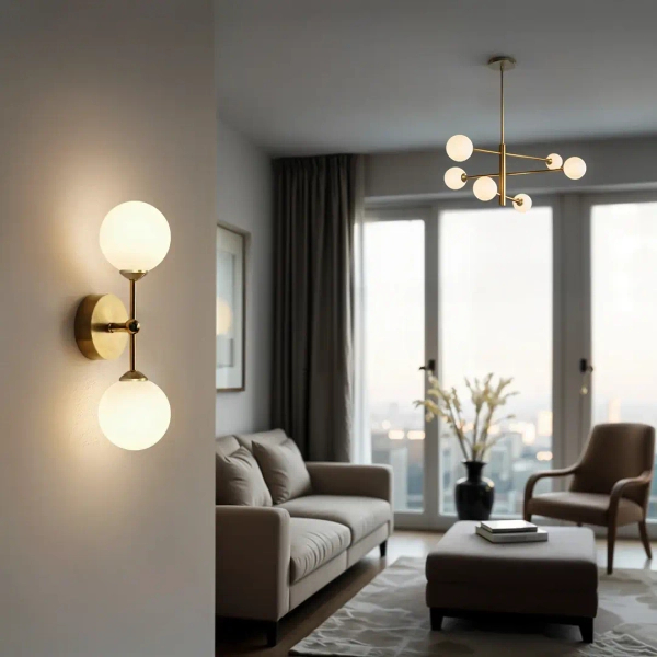 Szklana lampa ścienna Garda 1244 okrągła podwójna biała złota