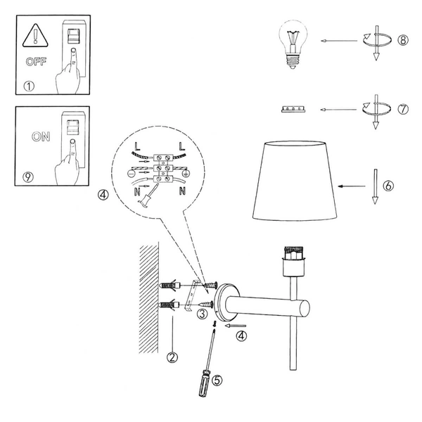 Abażurowa LAMPA ścienna TIVOLI LP-1133/1W BK Light Prestige klasyczna OPRAWA kinkiet na wysięgniku okrągły czarny biały