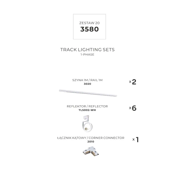 Narożny jednoobwodowy zestaw szynoprzewodów 3580 biały