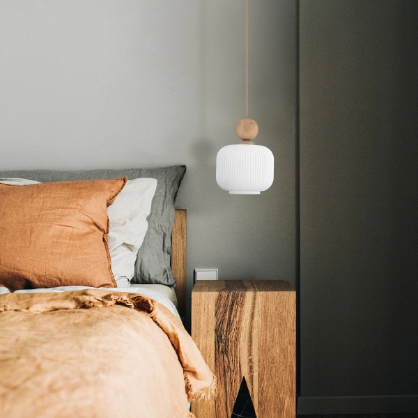 Wisząca lampa nad stół Ballo 11049 szklana ryflowana biały beżowy