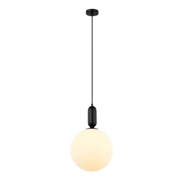 Kulista lampa zwisająca Aldeva PND-02340-1L-BK Italux metalowa szklana biała czarna