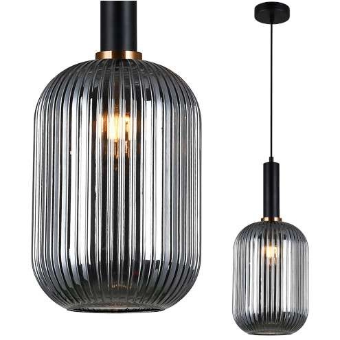 LAMPA wisząca ANTIOLA PND-5588-1L-BK+SG Italux plisowana OPRAWA szklany zwis czarny przydymiony