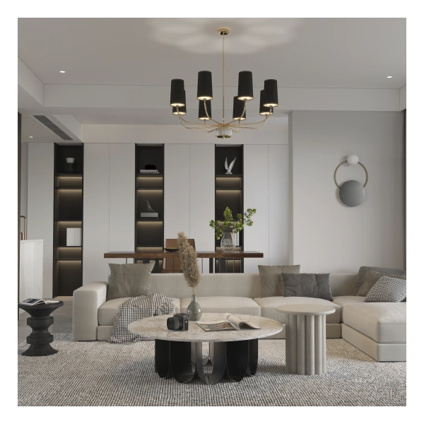 Salonowy żyrandol Pesaro PES-ZW-8 (CZ) z abażurem czarny mosiądz