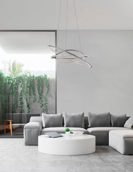 Futurystyczna lampa wisząca Lanus do salonu LED 55W 3000K srebrna